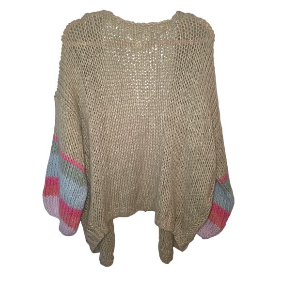 BUCKETLIST Size Medium Tan Color Block Sleeve Cardigan - Picture 3 of 5